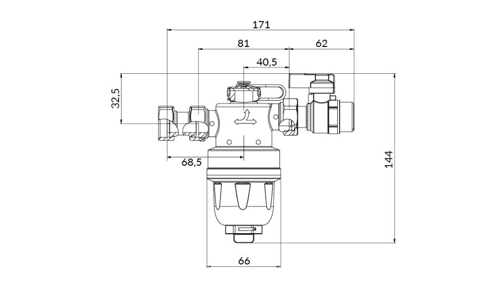 7711000 Компактный магнитный сепаратор шлама ADS 110, универсальные соединения НРП3/4" - Размеры AFRISO 1