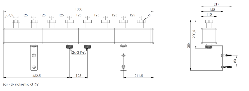 77312 Коллектор KSV 125-4, до 70 кВт, для 4 контуров - Размеры AFRISO 1