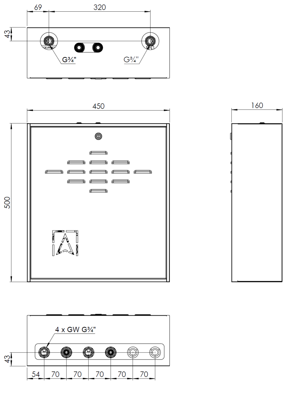 7640500 PrimoBox AZB 405 с коллектором, 1 контур без смешивания и 1 контур со смесительным клапаном и приводом ARM - Размеры AFRISO 1