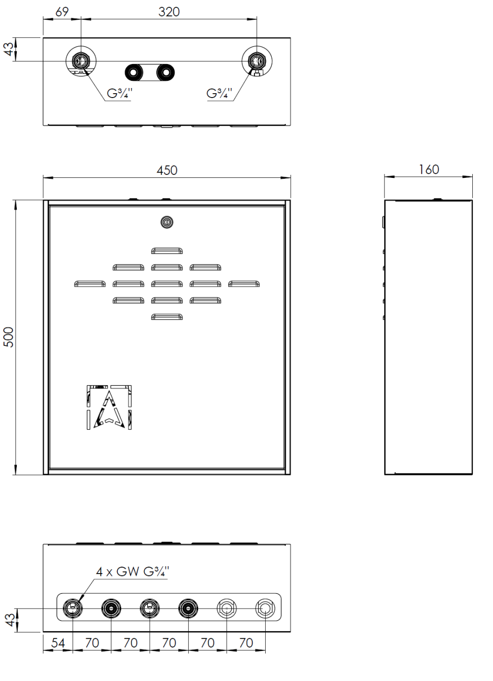 7645500 PrimoBox AZB 455 с коллектором, 2 контура со смесительным клапаном и приводом ARM - Размеры AFRISO 1