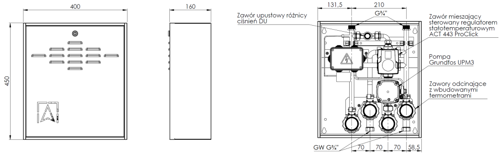 7693000 Смесительный набор для конденсационного котла PrimoBox ACB 930 с привод-контроллером постоянной температуры ACT 443  - Размеры AFRISO 1