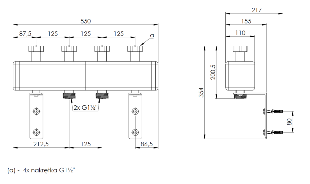 77310 Коллектор KSV 125-2, до 70 кВт, для 2 контуров - Размеры AFRISO 1