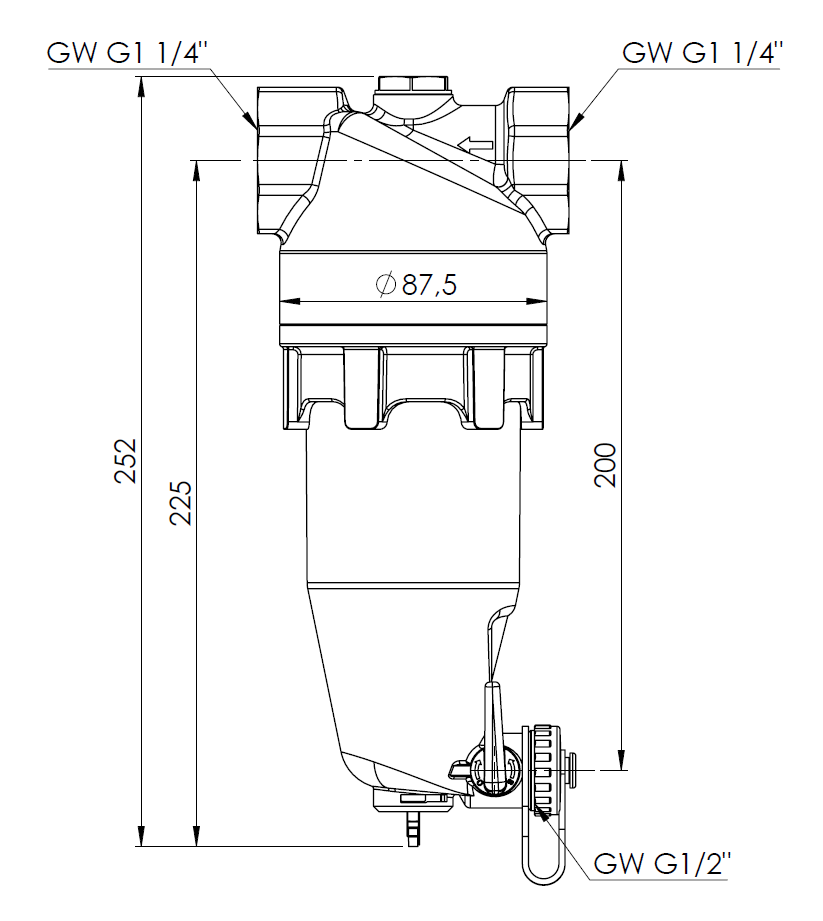 7718100 Магнитный сепаратор шлама ADS 181 HP для тепловых насосов, ВРП1 1/4", Kvs 17,9 м³/час - Размеры AFRISO 1