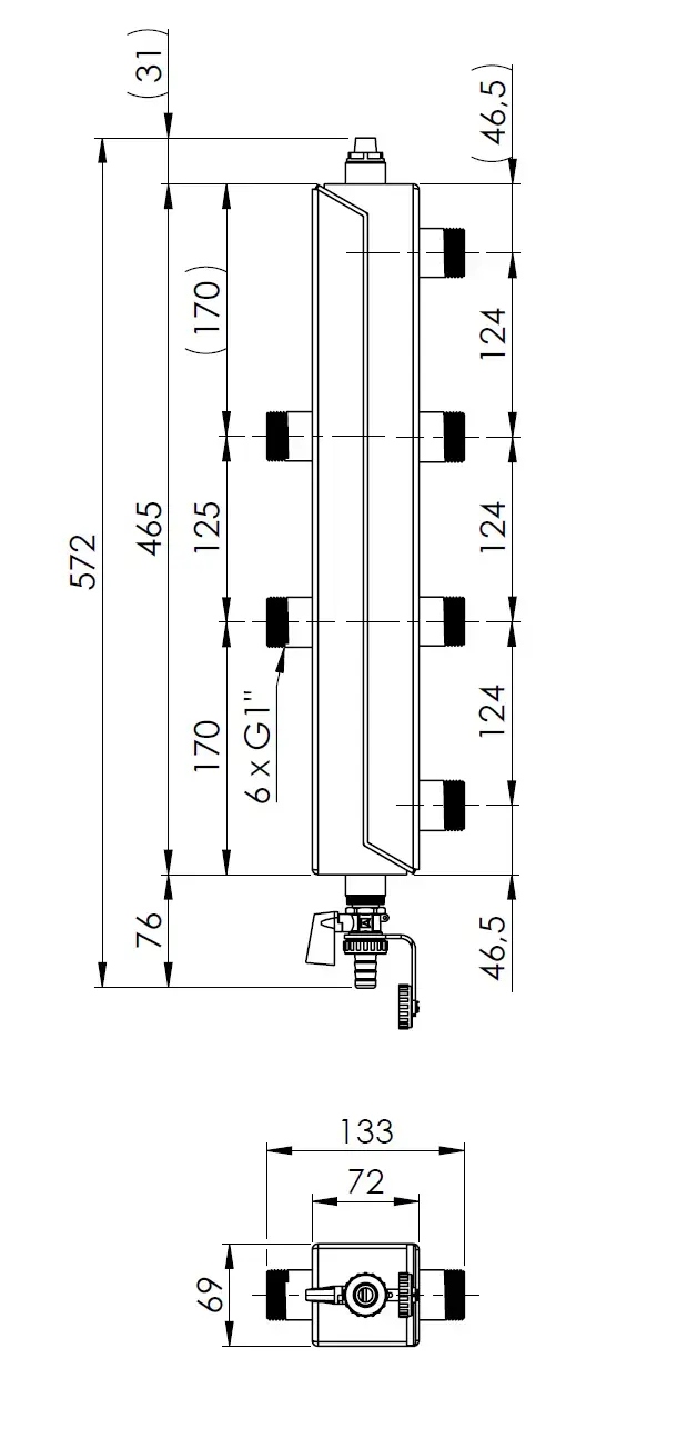 9087000 Коллектор BBM 870 для двух контуров, до 35 кВт - Размеры AFRISO 1