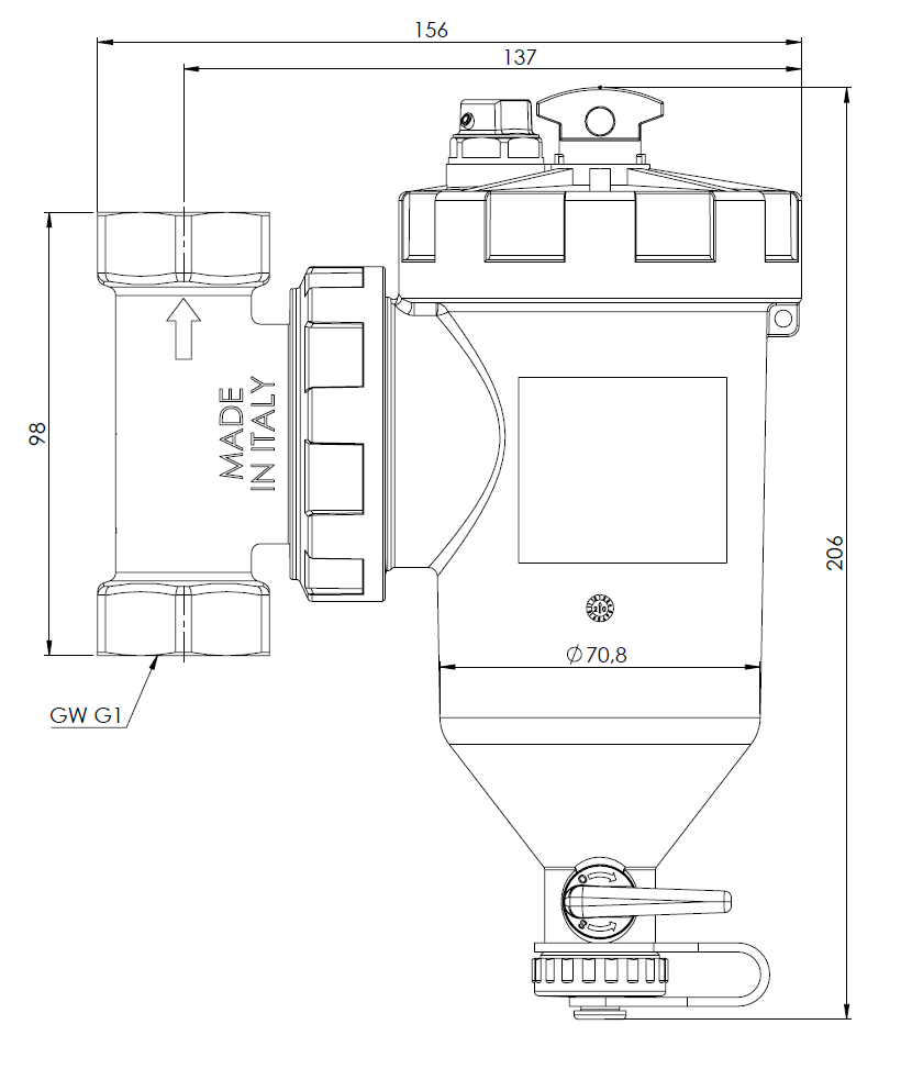 7716000 Магнитный сепаратор шлама ADS 160 с изоляцией, подвижное соединение ВРП1" - Размеры AFRISO 1