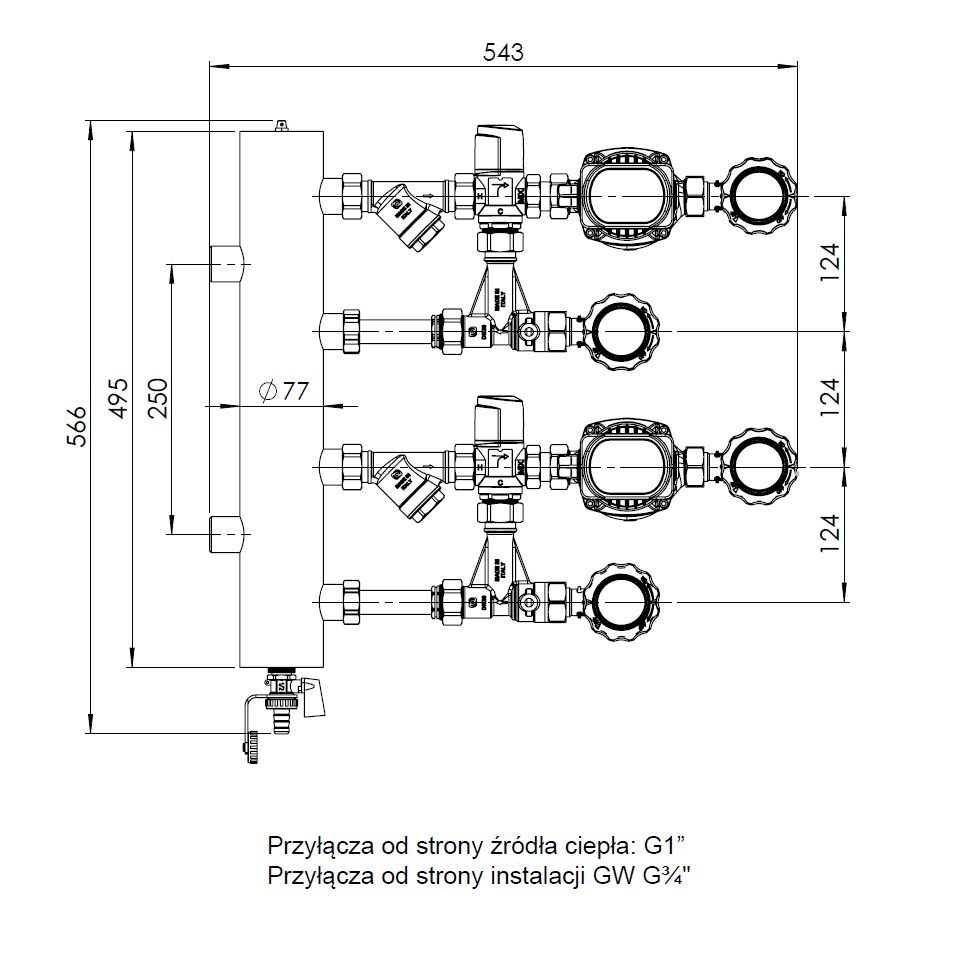 9091120 Смесительный набор с гидрострелкой BPS 911 AP, два контура с термостатическим клапаном ATM 561, насосы AFRISO APH 160 - Размеры AFRISO 1