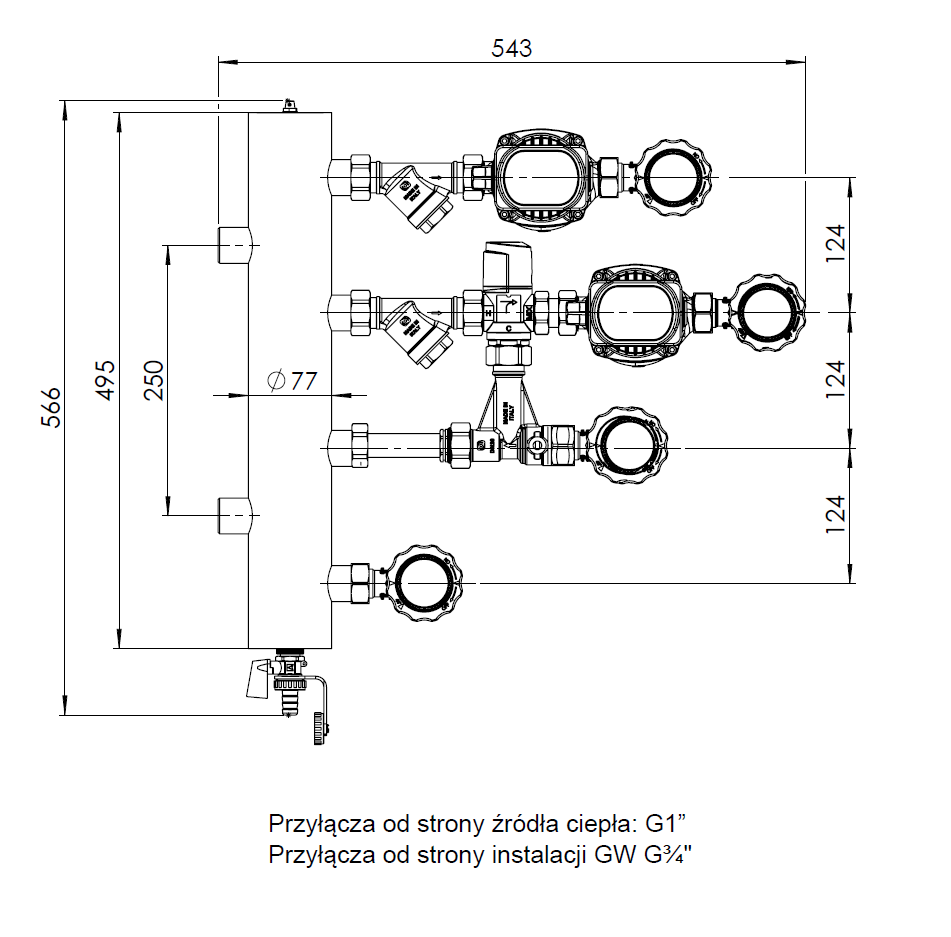 9090120 Смесительный набор с гидрострелкой BPS 901 AP, контур без смешивания и с термостатическим клапаном ATM 561, насосы AFRISO APH 160 - Размеры AFRISO 1