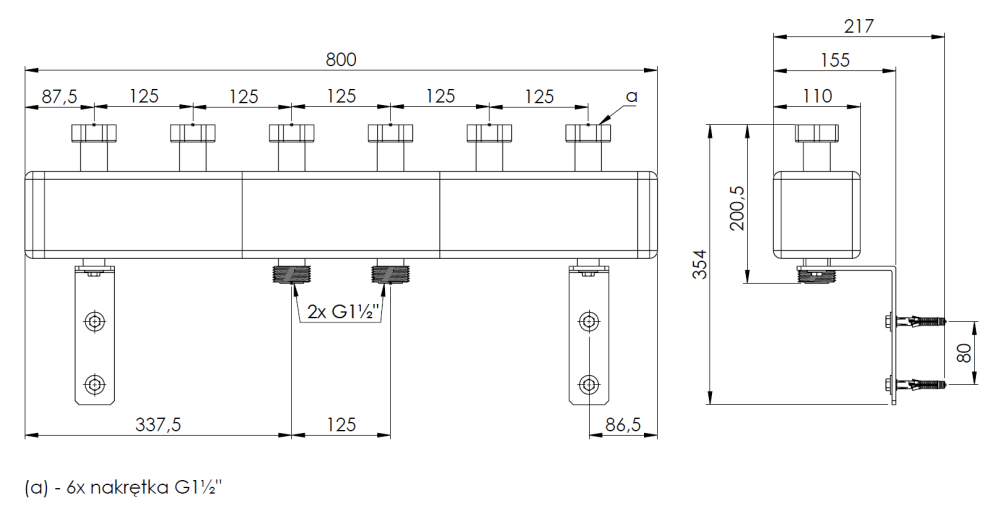 77311 Коллектор KSV 125-3, до 70 кВт, для 3 контуров - Размеры AFRISO 1