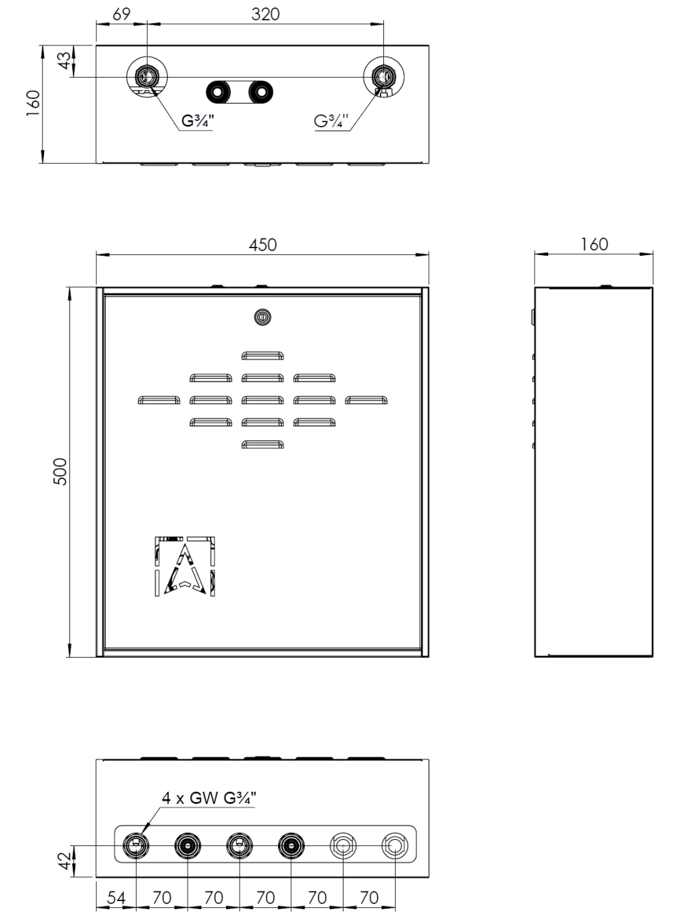 7625100 PrimoBox AZB 251 с гидрострелкой, 1 контур со смесительным клапаном и приводом ARM и 1 контур с термостатическим клапаном ATM - Размеры AFRISO 1