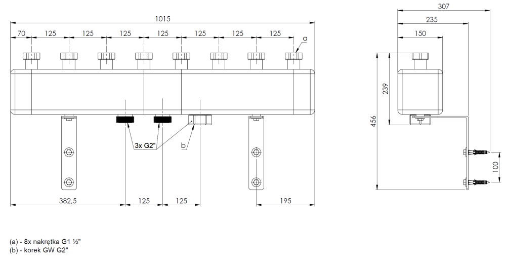 77321 Коллектор KSV 125-4, 160 кВт, для 4 насосных контуров - Размеры AFRISO 1