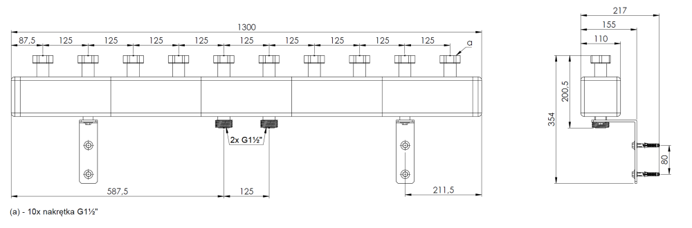 77313 Коллектор KSV 125-5, до 70 кВт, для 5 контуров - Размеры AFRISO 1