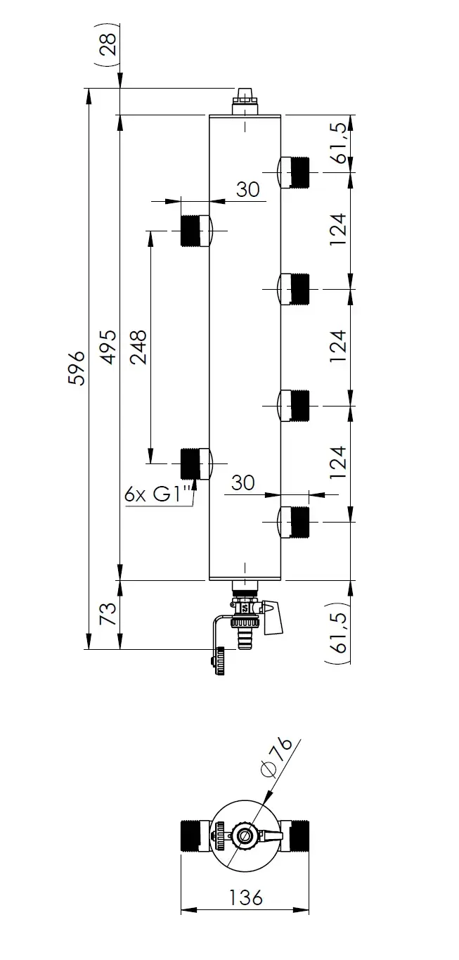 9086000 Коллектор BLH 860 с гидрострелкой для двух контуров, 70 кВт - Размеры AFRISO 1