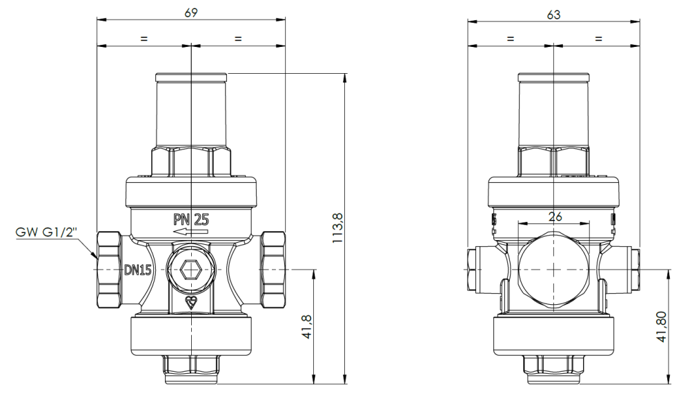 9040110 Стандартный редуктор давления воды BPR 401, ВР1/2" - Размеры AFRISO 1
