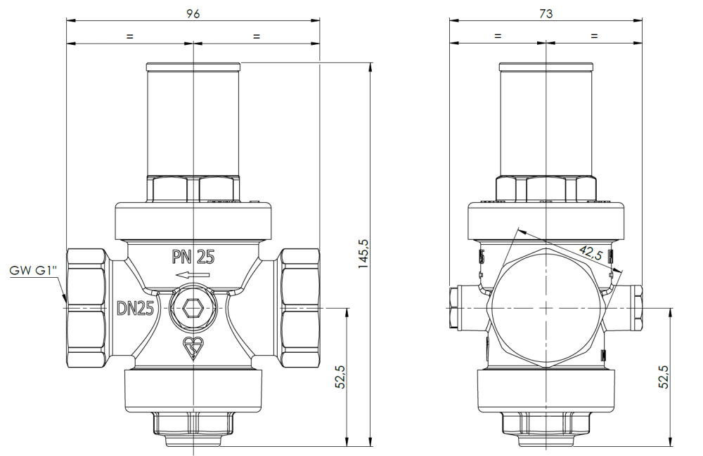 9040310 Стандартный редуктор давления воды BPR 403, ВР1" - Размеры AFRISO 1
