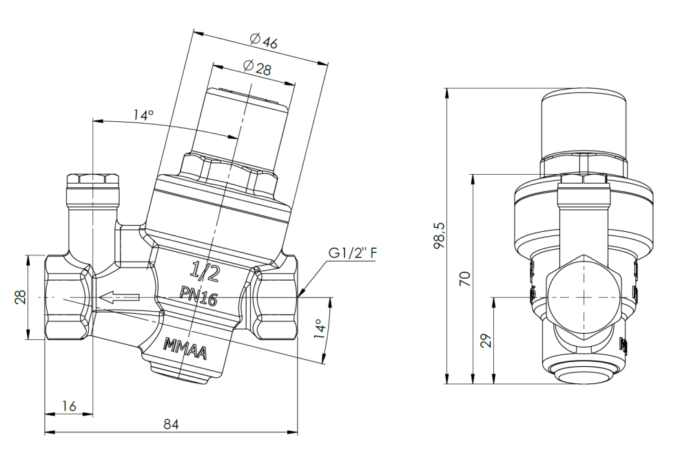 9041100 Компактный редуктор давления воды BPR 411, ВР1/2" - Размеры AFRISO 1