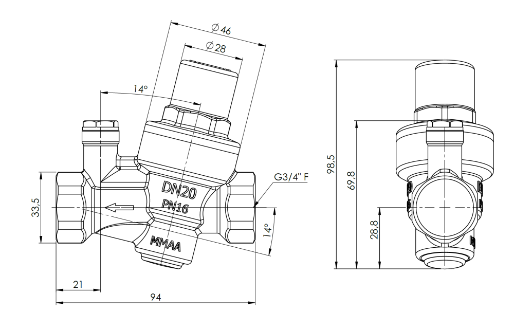 9041200 Компактный редуктор давления воды BPR 412, ВР3/4" - Размеры AFRISO 1