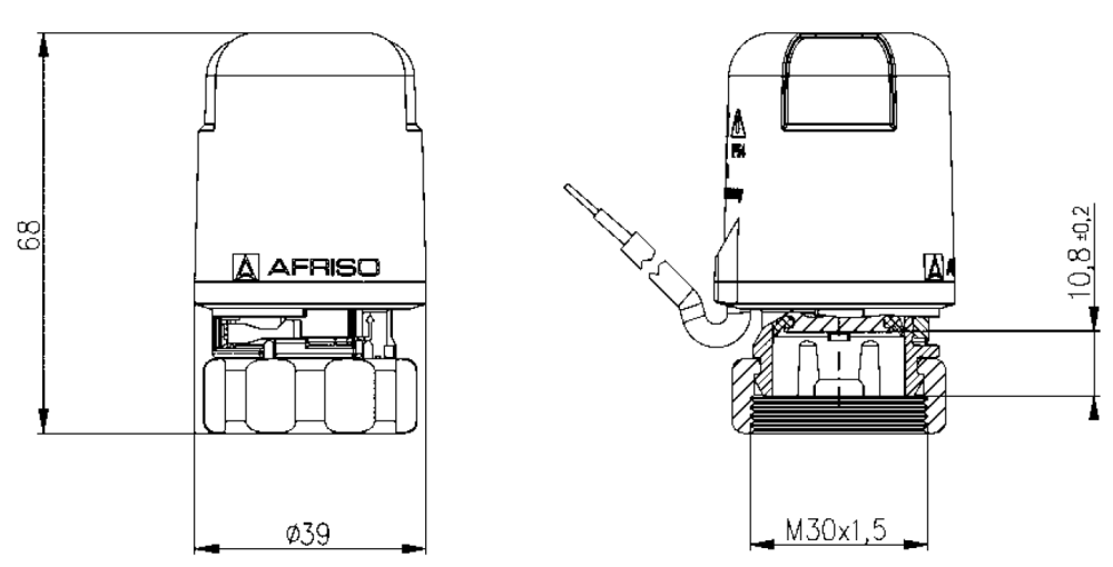79066 Термоэлектрический привод TSA 12, M30 x 1,5 мм, 230 В AC, НЗ - Размеры AFRISO 1
