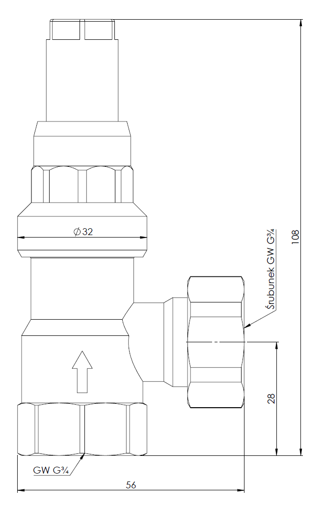 42379 Перепускной клапан DU с регулировкой, угловой, 0,1÷0,5 бар, ВРП3/4" - Размеры AFRISO 1