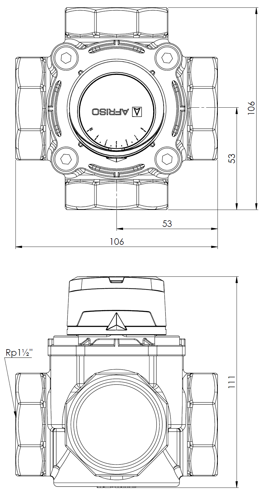 1348610 4-ходовой поворотный смесительный клапан ARV 486 ProClick, DN40, ВР1 1/2", Kvs 25 - Размеры AFRISO 1