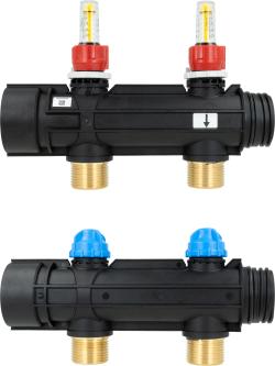 Два контура коллектора ProCalida IN 1 1/2", межосевое расстояние 100 мм, НР1", ротаметры 4÷20 л/мин