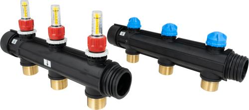 Три контура коллектора ProCalida IN 1 1/2", межосевое расстояние 100 мм, НР1", ротаметры 4÷20 л/мин